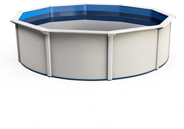 Lake Effect Pools 'Sanctuary' 24' Foot Round Above-Ground Swimming Pool | 52" Inch Height | Bundle with Solid Blue Overlap Liner & Widemouth Skimmer-0