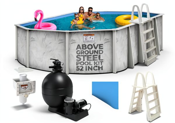 Hollowell Industries - Manufacturers of Doughboy Pools, 15’ x 30’ Oval Swimming Pool Above Ground, 52” Steel Wall Pool Kit - Includes Pool Liner, Sand Filter, Pump, and Skimmer - Made in USA-0