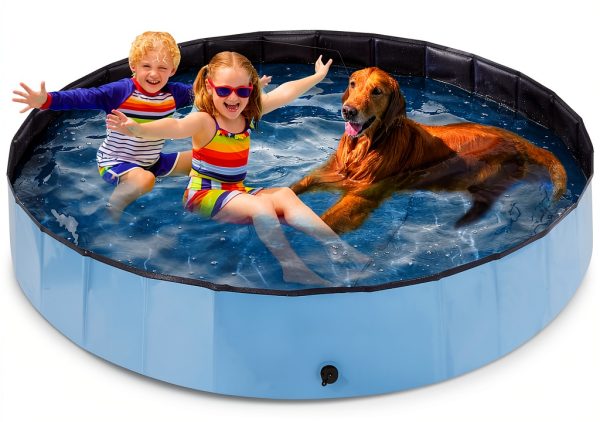 Dog Pool Clothclose Foldable Xlarge Blue PVC Bath for Dogs Cats Kids-0