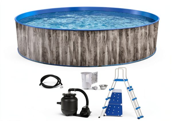 Blue Wave Capri Steel Above Ground Pool 15ft Round Gray-0