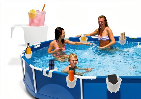 6pcs Poolside Cup Holders for Above Ground Pools,Pool Cup Holders for Drinks,Plastic Drinks Cup Holder for 2 Inch or Less Poolside Round Top Bar (6, White)-3