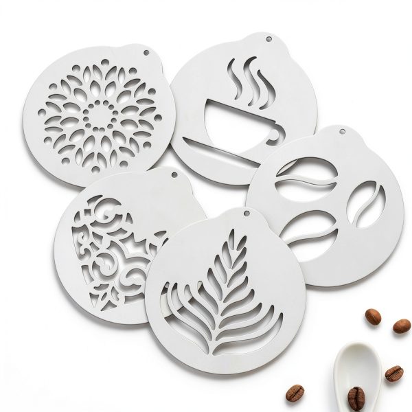 Coffee Decorating Stencils 5Pcs Stainless Steel for Latte Art,-5